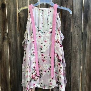 Parker Cold Shoulder Front Tie Silk Blouse